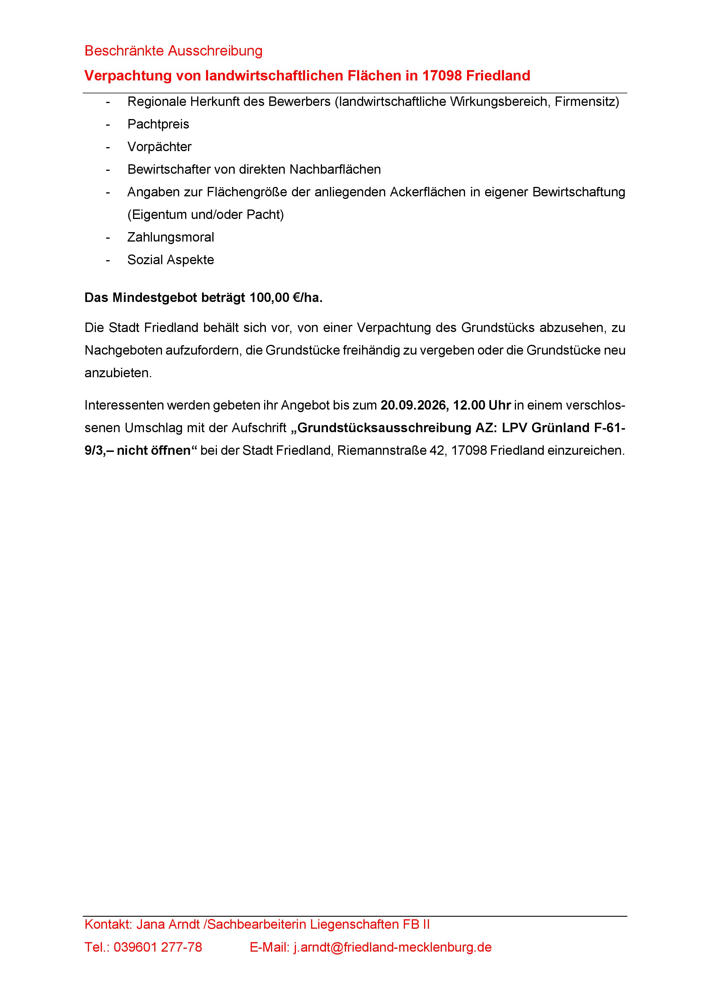 Ausschreibung Landwirtschaftliche Flächen Grünland Acker 1 3
