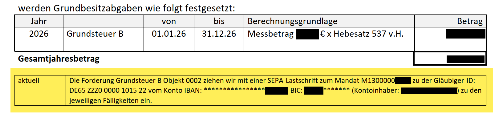 Festsetzung mit Abbucher
